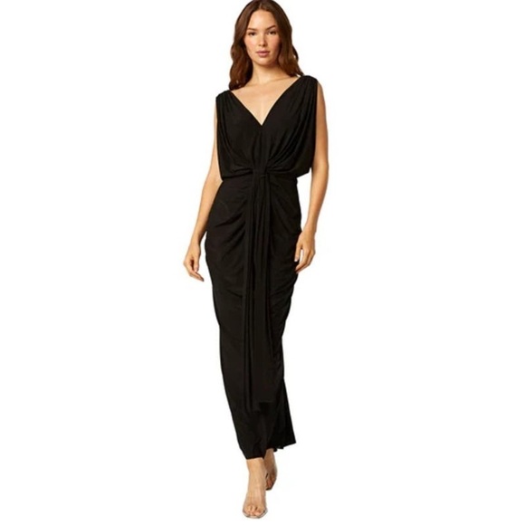 NWT MISA LOS ANGELES Xenia Dress Black Draped Jersey Knot Front - Picture 1 of 11